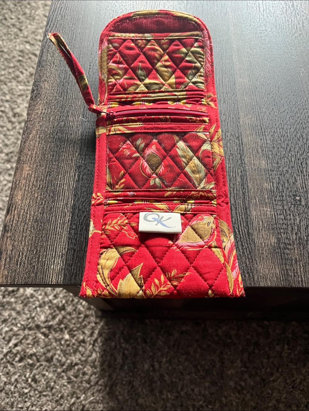 Quilted Floral Travel Jewelry Roll - Red